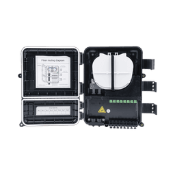 Caja de Distribución de Fibra Óptica para 24 Empalmes, con 8 acopladores SC/APC simplex, Exterior IP55, Color Negro