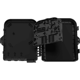 Caja de Empalme FTTx / 24 Fusiones / Splitter 1x8 SC/APC / 8 Acopladores SC/APC / 3 Puertos Troncal / IP65 / Interior-Exterior