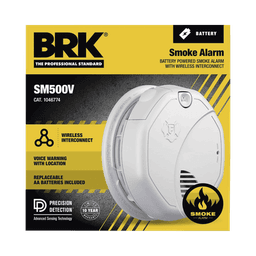 Alarma de Humo con Interconexión Inalámbrica / Advertencia de Voz con Ubicación / Sensor Fotoeléctrico / Baterías AA Reemplazables / 85 dB a 10 pies / Rango de Temperatura 4.4°C a 37.8°C / Cumple UL217