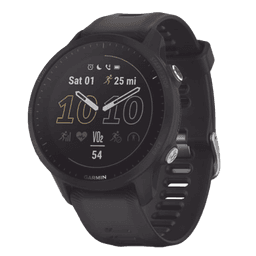 Reloj Garmin Forerunner 955 color negro en correa de silicón, con funciones premium de entrenamiento.