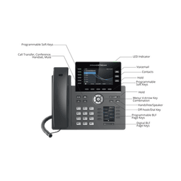 Teléfono IP Wi-Fi, Grado Operador, 6 líneas SIP con 6 cuentas, pantalla a color 4.3", puertos Gigabit, Bluetooth, PoE, codec Opus, IPV4/IPV6 con gestión en la nube GDMS