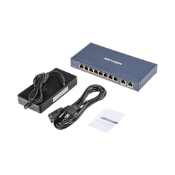 Switch PoE+ / No Administrable / 7 Puertos 100 Mbps PoE+ / 1 Puerto 100 Mbps PoE++ (60 W) / 2 Puertos 1000 Mbps Uplink / PoE hasta 250 Metros / 110 Watts