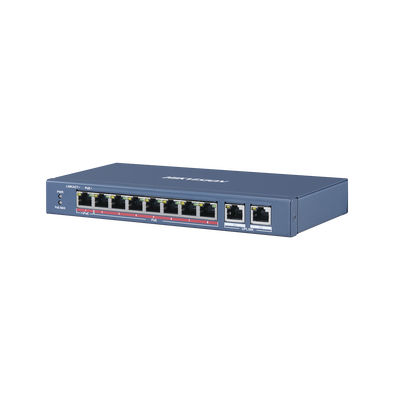 Switch PoE+ / No Administrable / 7 Puertos 100 Mbps PoE+ / 1 Puerto 100 Mbps PoE++ (60 W) / 2 Puertos 1000 Mbps Uplink / PoE hasta 250 Metros / 110 Watts