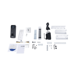 Kit de Control de Acceso TODO INCLUIDO con Lector de Huellas y Tarjetas / 3,000 Huellas / Compatible con App Hik-Connect / Incluye Electroimán  Botón de Salida y Montajes Z y L para imán (DS-K1T804)