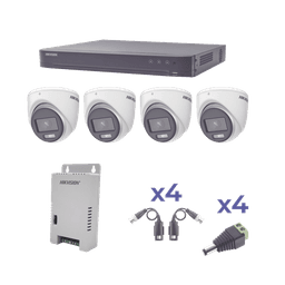 KIT COLORVU TURBOHD 1080p / DVR 4 Canales / 4 Cámaras eyeball (exterior) lente 2.8mm / Fuente de poder profesional / Transceptores de video y Accesorios de corriente