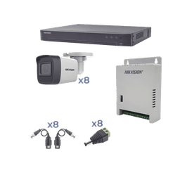 KIT TurboHD 1080p / DVR 8 Canales / 8 Cámaras Bala (exterior 2.8 mm) / Transceptores / Conectores / Fuente de Poder Profesional hasta 15 Vcc para Larga Distancia