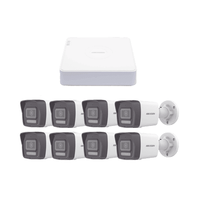 Kit IP 1080p (2 Megapixel) / NVR de 8 Canales con 8 Puertos PoE / 8 Cámaras IP Bala ColorVu Lite y ACUSENSE Lite / Micrófono Integrado