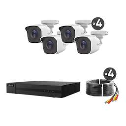 KIT TurboHD 1080p / DVR 8 canales con H.265+ / 4 Cámaras Bala Metálicas / Fuente de Poder / Accesorios de Instalación