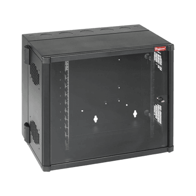 Gabinete AccessPlus de Montaje en Pared de 19in, Rieles Numerados y Roscados #10-32, Puerta con Ventana de Seguridad, 700 mm de Ancho, 637 mm de Profundidad, 26 UR, Color Negro