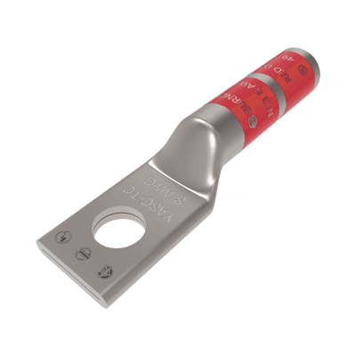 Zapata Terminal de Compresión BURNDY para Tornillo de 1/4" y Calibre 8 AWG / Barril Largo.