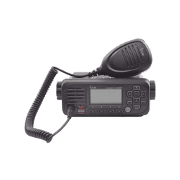 Radio móvil marino ICOM, Tx: 156.025-157.425MHz, Rx: 156.050-163.275MHz, 25W de potencia, sumergible IPX7 incluye: micrófono, cable de alimentación y accesorios