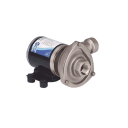 Bomba centrifuga Cyclone de baja presión a 12 Vcd, caudal de hasta 29 GPM, presión máxima de 8.7 psi, en acero inoxidable.