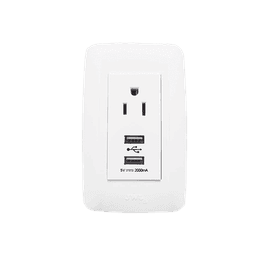 Contacto Sencillo de 15 A/ 127 V CA y 2 Conectores USB de 5 V CD 2A / Color Blanco.
