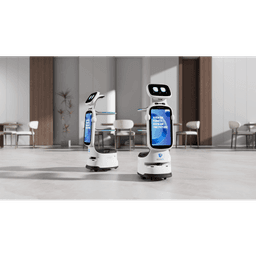 Robot de Entrega Automatizado / Área de Cobertura Máxima 200*200㎡ / Velocidad de Movimiento Ajustable 0.1~1.0 m/s / Colaboración Multi-robot Hasta 20 Robots / Batería de Ion de Litio Ternaria / Pantalla de Publicidad 18.5 pul