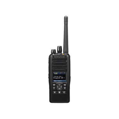 Radio portátil UHF 700/800 MHz, Digital NXDN-P25-DMR-Analógico, 3 W, Bluetooth, GPS, MicroSD, 1024 Canales, Incluye Batería, cargador, antena, y clip