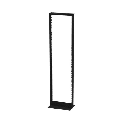 Rack de 2 Postes, Doble Perforación, Estándar 19", 42 Unidades, Fabricado en Acero, Base "L" para Anclar a Piso.