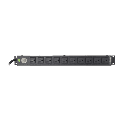 Tomacorriente Horizontal (PDU) de 10 Contactos (NEMA 5-15R) Rack 19" 1UR. Voltaje Entrada/Salida: 120Vca/15A