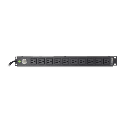 Tomacorriente Horizontal (PDU) de 10 Contactos (NEMA 5-15R) Rack 19" 1UR. Voltaje Entrada/Salida: 120Vca/15A