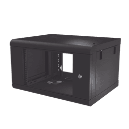 Gabinete de Pared de 6U con Puerta de Cristal Templado, 479.5 mm de Profundidad, Rack de 19'', Acero Reforzado Color Negro.