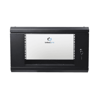 Gabinete de Pared de 6U con Puerta de Cristal Templado, 455 mm de Profundidad Total, Rack de 19in, Acero Reforzado Color Negro.