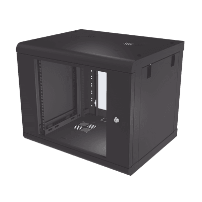 Gabinete de Pared de 9U con Puerta de Cristal Templado, 479.5 mm de Profundidad, Rack de 19'', Acero Reforzado Color Negro.