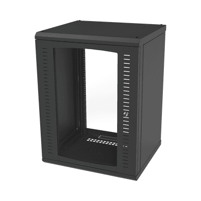 Gabinete para Montaje en Pared, Puerta de Cristal Templado, Cuerpo Fijo con Rack 19" de 16 Unidades