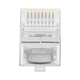 Bote con 100 Plugs Pass through RJ45 Cat5e BLINDADO, chapado de oro a 30 micras para durabilidad extrema