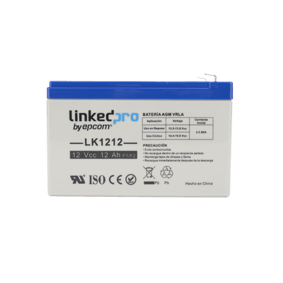 Batería 12 V / 12 Ah / UL / Tecnología AGM-VRLA / Vida útil promedio de 5 años / Uso en equipo electrónico / Intrusión / Incendio/ Control de acceso / Video Vigilancia / Terminales F1 ( Incluye adaptador F2 )