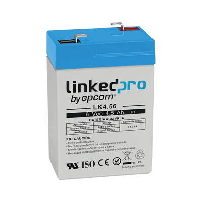 Batería 6 Vcc / 4.5 Ah / UL / Tecnología AGM-VRLA / Para uso en equipo electrónico, Alarmas de Intrusión / Incendio/ Control de acceso / Video Vigilancia / Terminales F1 ( Incluye adaptador para terminal F2 )  y F2.