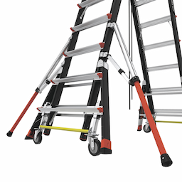 Escalera de Fibra de Vidrio  con Jaula de 8'-14' (2.44 - 4.27 m). Con Ajuste en Ruedas (RATCHET™ Leveler) (SKU:18515-817).