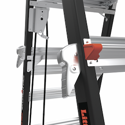 Escalera de Fibra de Vidrio  con Jaula de 8'-14' (2.44 - 4.27 m). Con Ajuste en Ruedas (RATCHET™ Leveler) (SKU:18515-817).