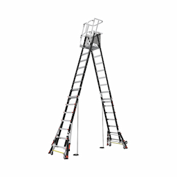 Escalera de Fibra de Vidrio  con Jaula de 8'-14' (2.44 - 4.27 m). Con Ajuste en Ruedas (RATCHET™ Leveler) (SKU:18515-817).