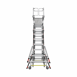 Escalera de Fibra de Vidrio  con Jaula de 8'-14' (2.44 - 4.27 m). Con Ajuste en Ruedas (RATCHET™ Leveler) (SKU:18515-817).