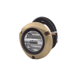 Luz led marina sumergible SeaBlaze X2, emite luz de color blanco y azul de 6000 lúmenes, fabricada en bronce naval con grado de protección IP68.