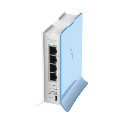 (hAP lite TC) 4 Puertos Fast Ethernet, Wi-Fi 2.4 GHz 802.11 b/g/n y base tipo Torre