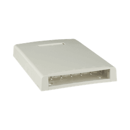 Caja de Montaje en Superficie, Con Accesorio para Resguardo de Fibra Óptica, Para 6 Módulos Mini-Com, Color Blanco Mate