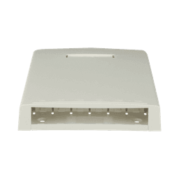 Caja de Montaje en Superficie, Con Accesorio para Resguardo de Fibra Óptica, Para 6 Módulos Mini-Com, Color Blanco Mate