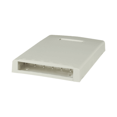 Caja de Montaje en Superficie, Con Accesorio para Resguardo de Fibra Óptica, Para 6 Módulos Mini-Com, Color Blanco Mate