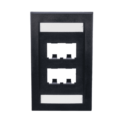 Placa de Pared Vertical Ejecutiva, Salida de 4 Puertos Mini-Com, Con Espacios Para Etiquetas, Color Negro