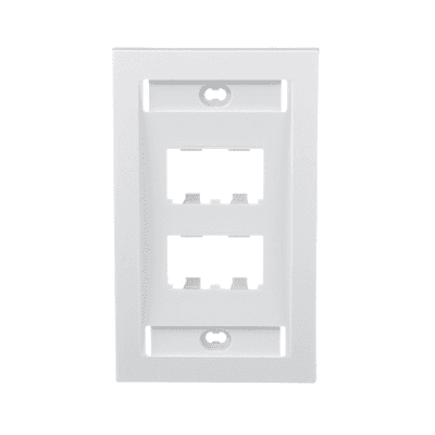 Placa de Pared Vertical Ejecutiva, Salida Para 4 Puertos Mini-Com, Con Espacios Para Etiquetas, Color Blanco