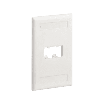 Placa de Pared Vertical Clásica, Salida Para 2 Puertos Mini-Com, Con Espacios Para Etiquetas, Color Blanco Mate