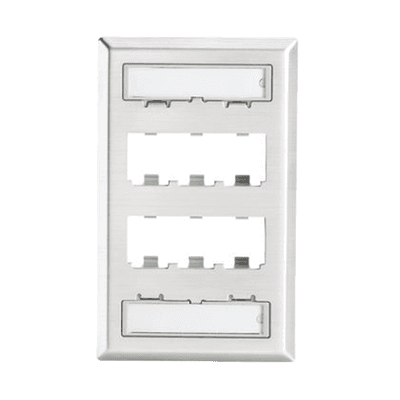 Placa de Pared Vertical, de Acero Inoxidable, Salida Para 6 Puertos Mini-Com, Con Espacios Para Etiquetas