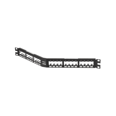 Panel de Parcheo Modular Mini-Com (Sin Conectores), Angulado, Totalmente Blindado, de 24 puertos, 1UR