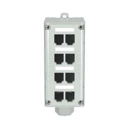 Panel de Parcheo Modular para Fibra Óptica, de Instalación en Riel DIN Estándar de 35mm, 8 Puertos Mini-Com, Color Gris