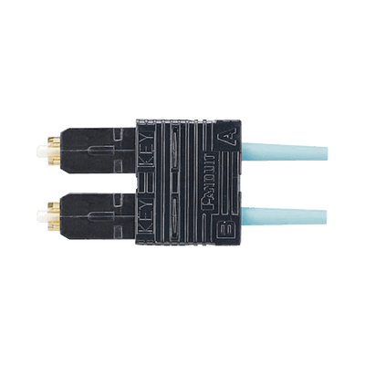 Conector de Fibra Óptica SC Duplex OptiCam, Multimodo 50/125 OM3/OM4, Pre-pulido, Color Aqua