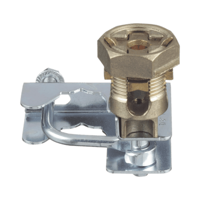 Abrazadera para Tierra Física en Base de Piso Falso, para Cables de 6 a 1/0 AWG. Para Pedestales Cuadrados de 7/8" y Circulares de 1" a 1 1/8"