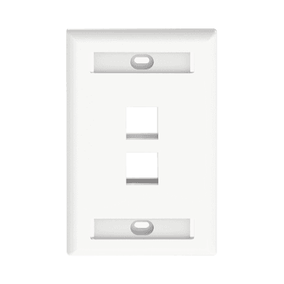 Placa de Pared Vertical, Salida Para 2 Puertos Keystone, Con Espacios Para Etiquetas, Color Blanco