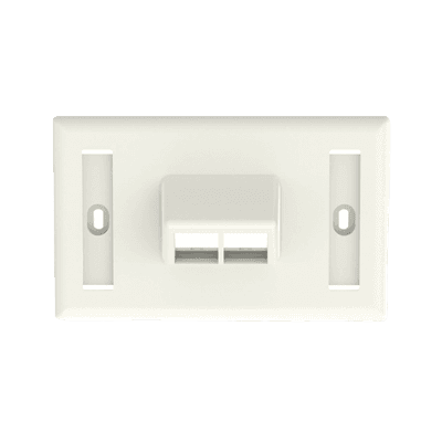 Placa de Pared Horizontal, Salida Para 2 Puertos Keystone, Con Espacios Para Etiquetas, Color Blanco Mate