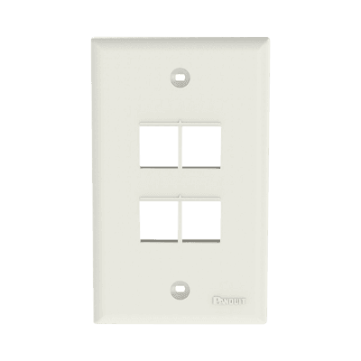 Placa de Pared Vertical, Salida Para 4 Puertos Keystone, Color Blanco Mate