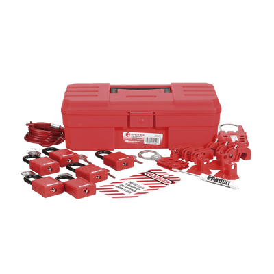 Kit de Bloqueo LOTO para Contratistas con Componentes (Color Rojo).